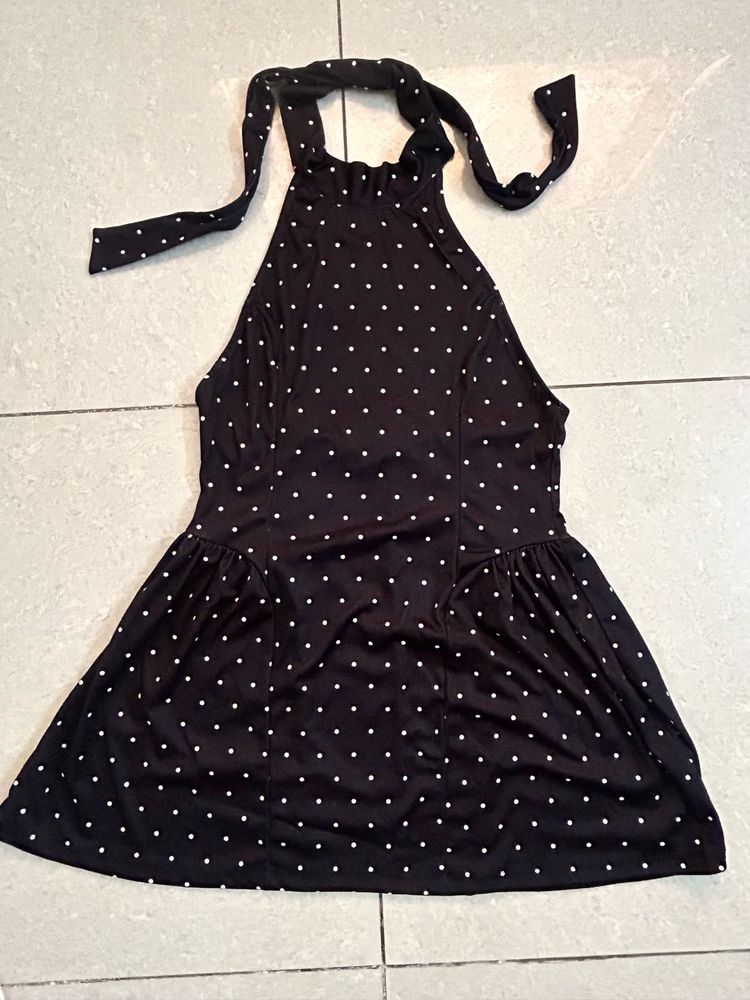 Black Polka Dot Halter Dress