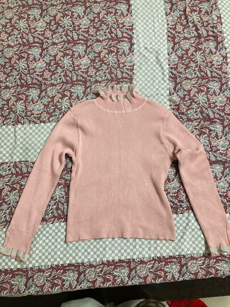 Urbanic Dusty Pink Ribbed Turtleneck Top – Sheer M