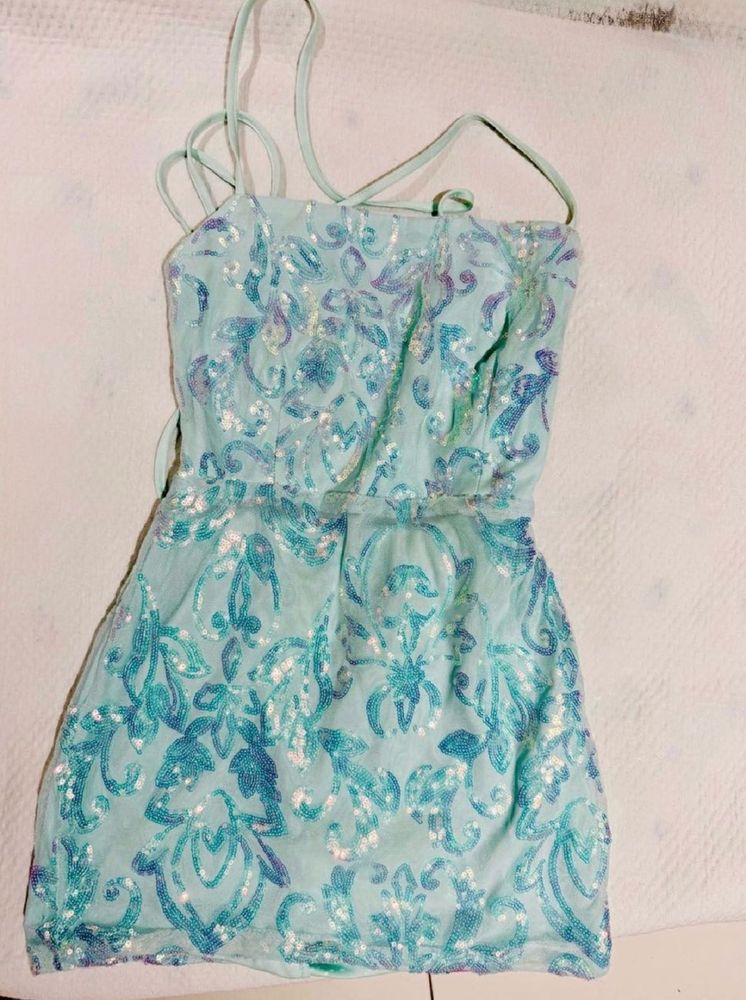 Sparkling aqua Teal Mini Dress
