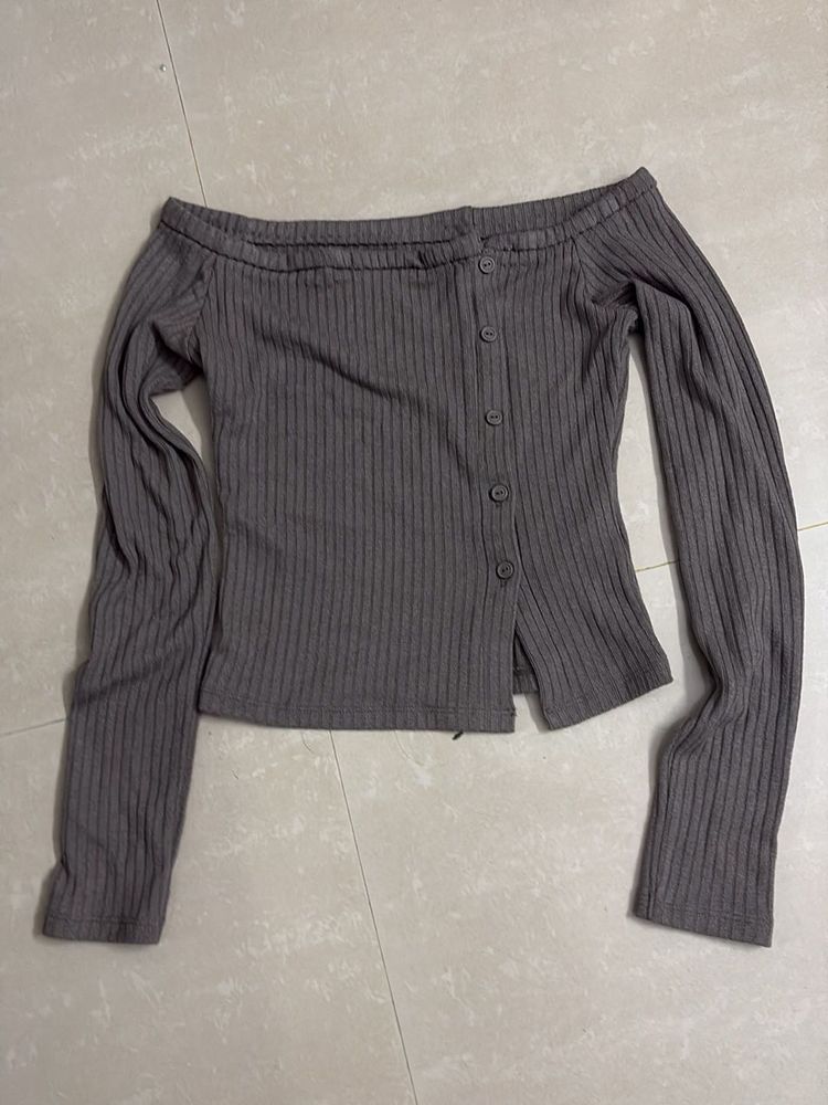 Y2K Imported Off-Shoulder Ribbed Top