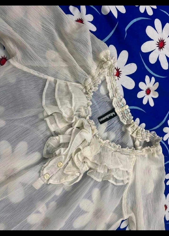 Sheer Off white transy Ruffle Blouse