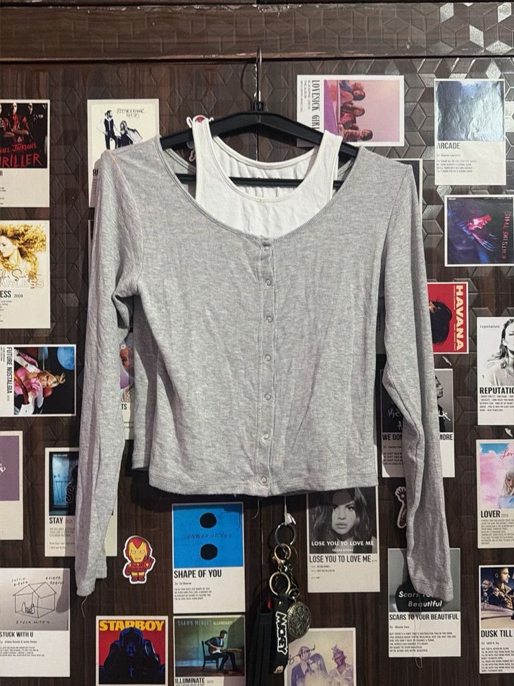 Grey Long Sleeve with Camisole Crop to