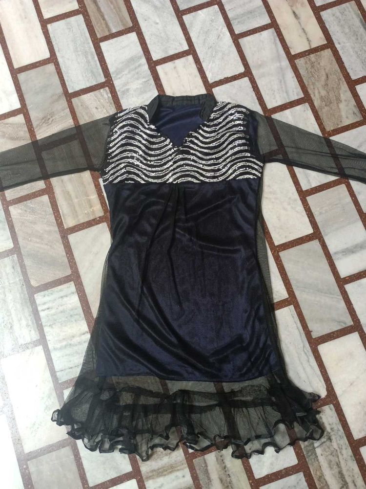 Black Sequined Kurta with Net Sleeves