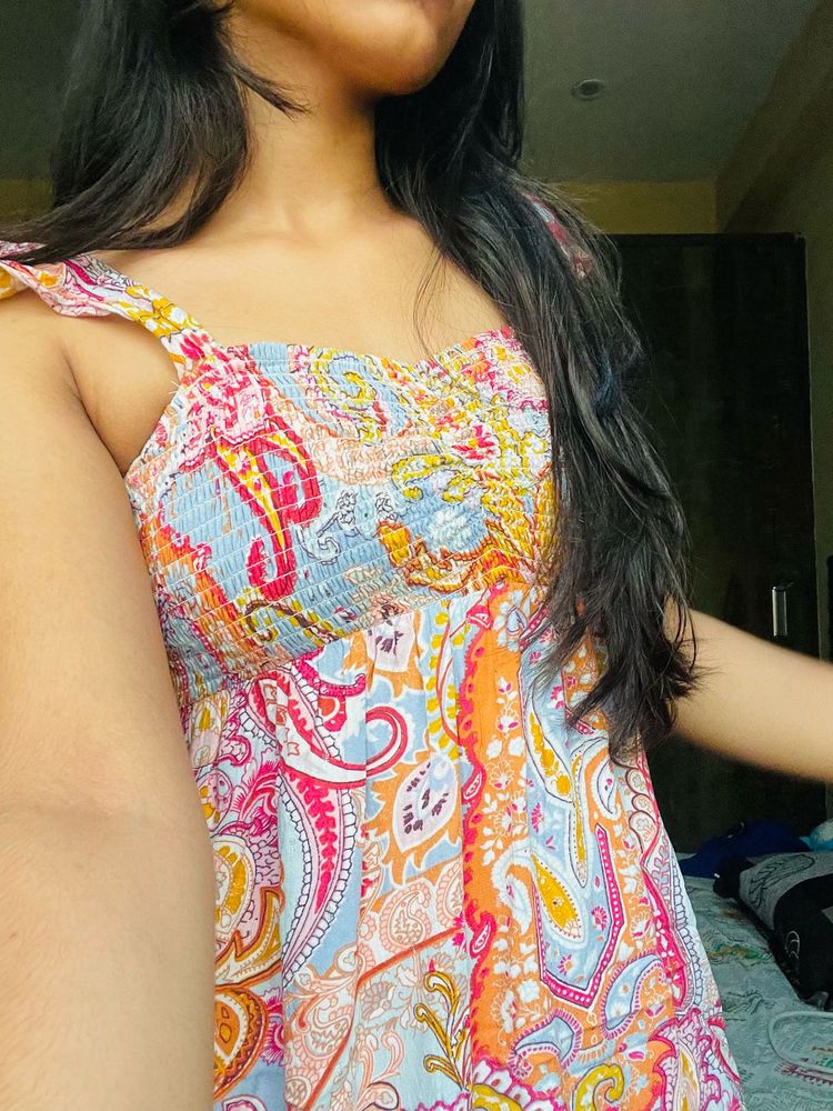 Boho Paisley Print Smocked Dress