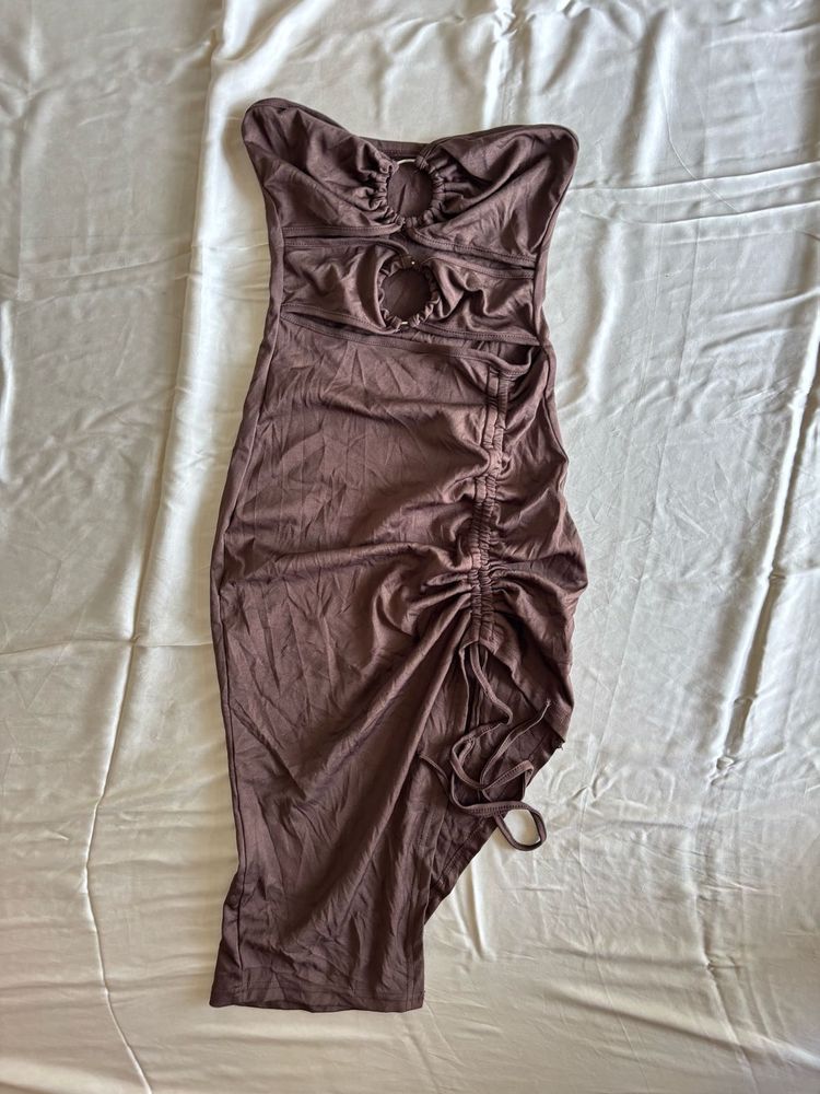Strapless Ruched Midi Dress