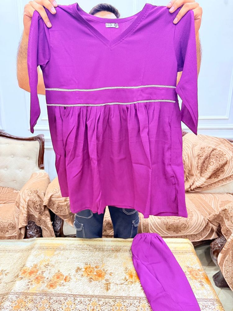 Beautiful Purple Kurta Set with Pants