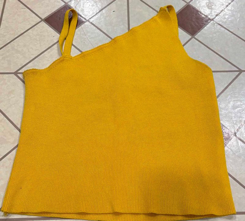 Mustard Yellow One-Shoulder Knit Top