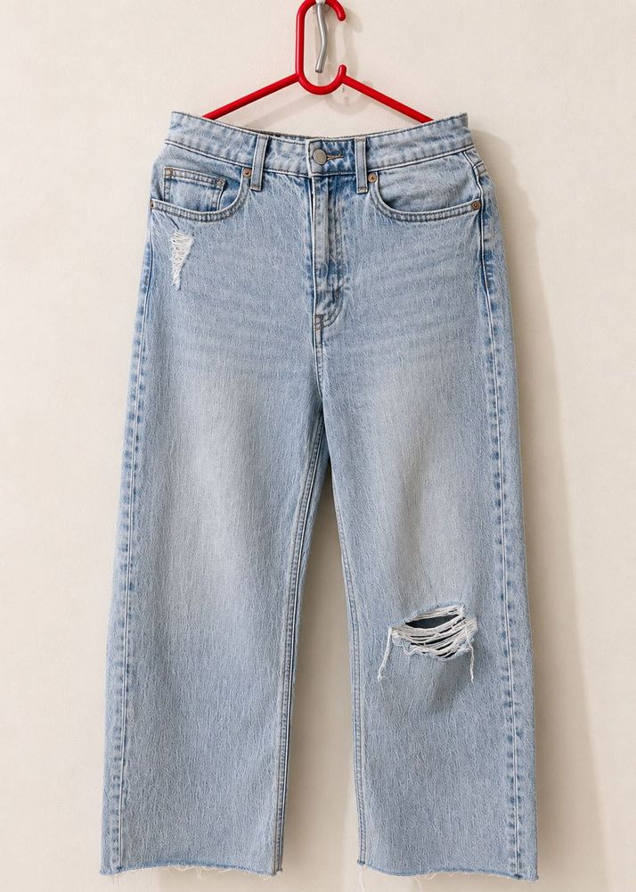 Light Wash Ripped Wide Leg Jeans