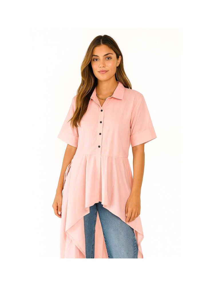Pink High-Low Button-Up Dress