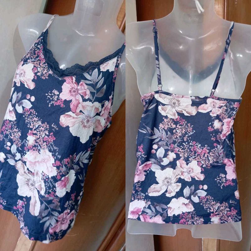Floral Print Camisole with Lace Trim