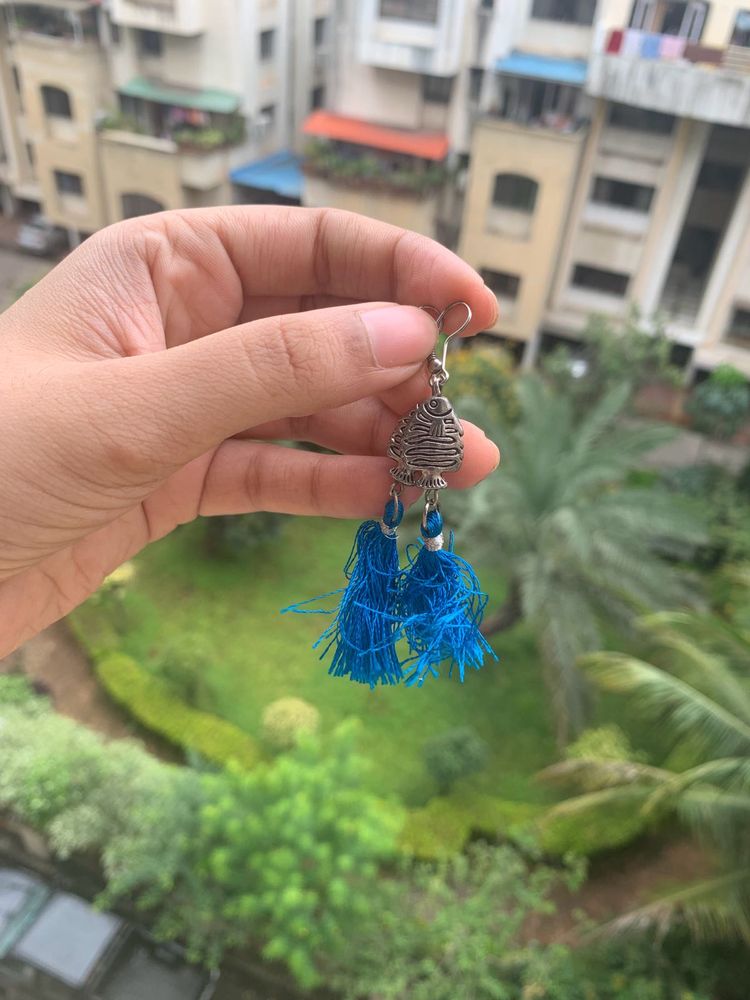 Blue Tassel Earrings