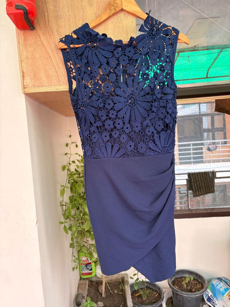 Elegant Navy Blue Lace Dress