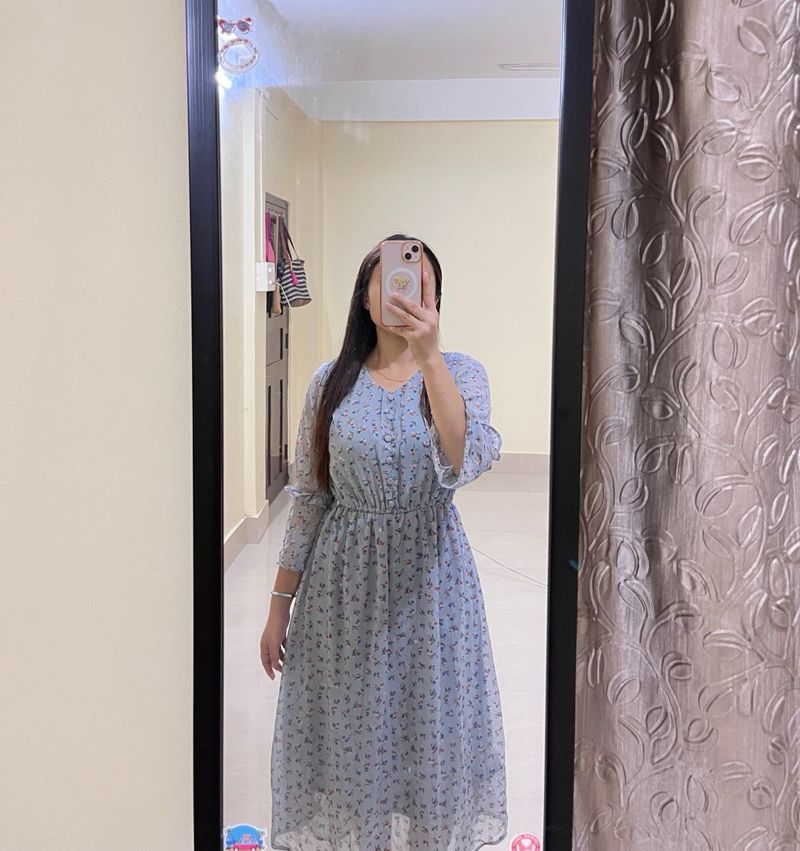 Light Blue Floral Midi Dress