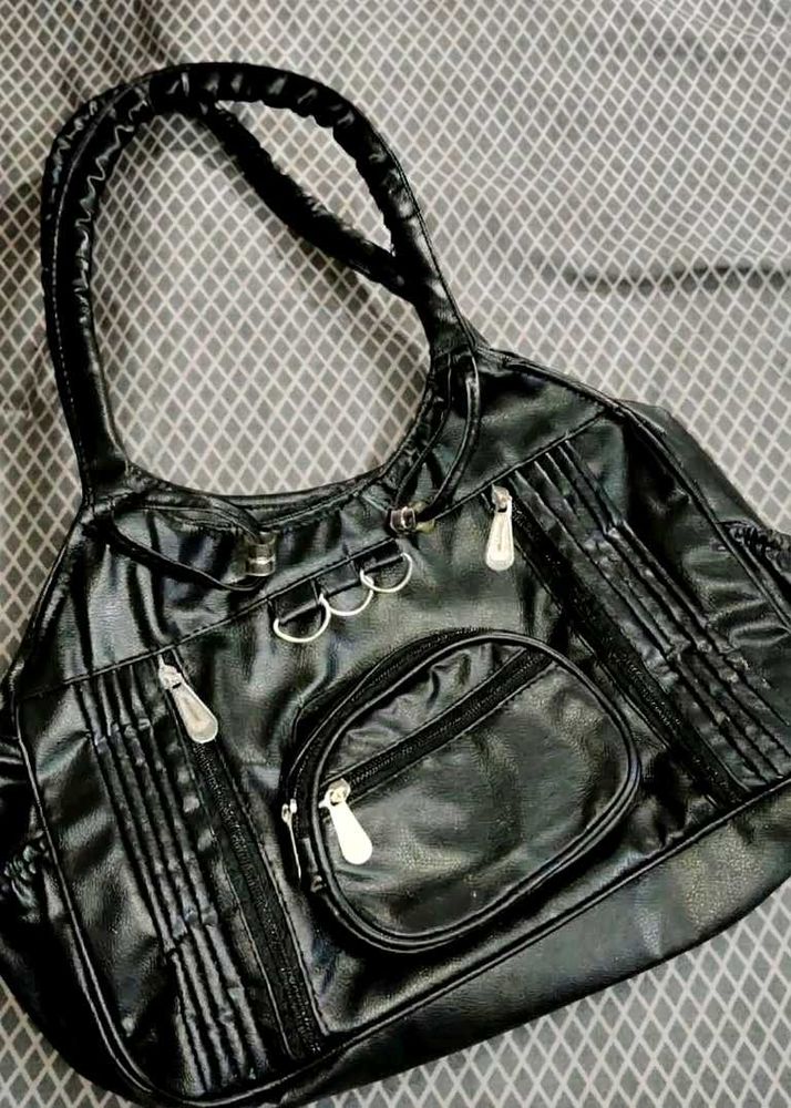 Chic Black Faux Leather Shoulder Bag
