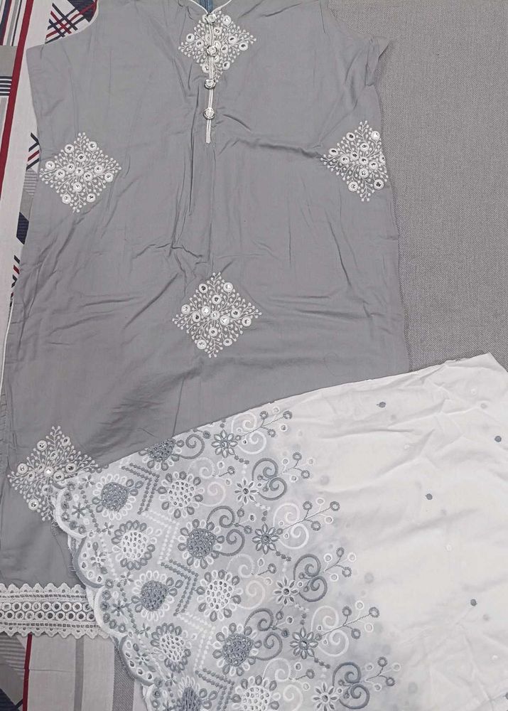 Grey Kurta Set with White Pants