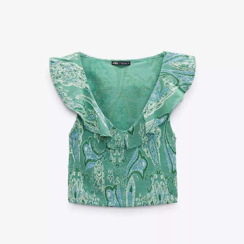 Zara Boho Ruffle Paisley Print Top