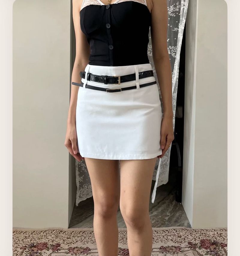 white mini skirt