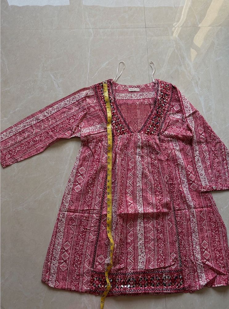 Boho Pink Printed Tunic with Embellishments