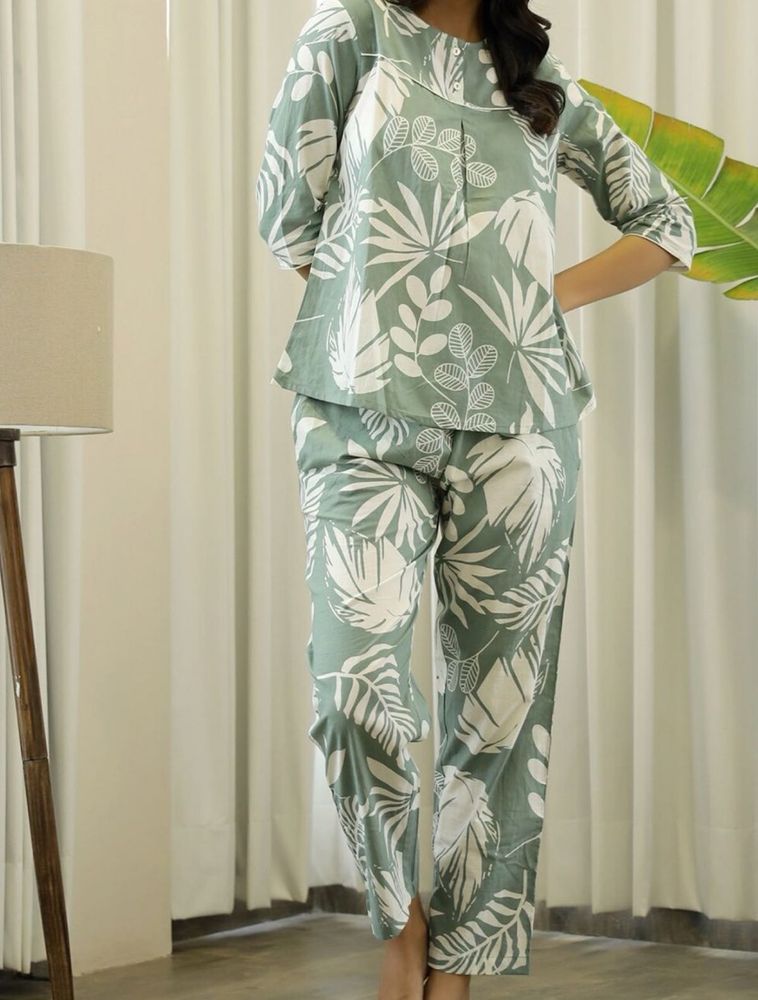 Sanskruti - Sage Green Floral Pajama Set
