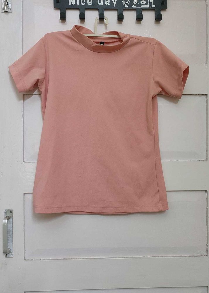 Women's Peach Mock Neck T-Shirt