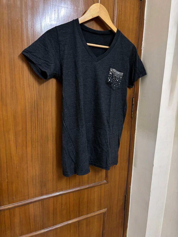 Sparkly Pocket V-Neck T-Shirt