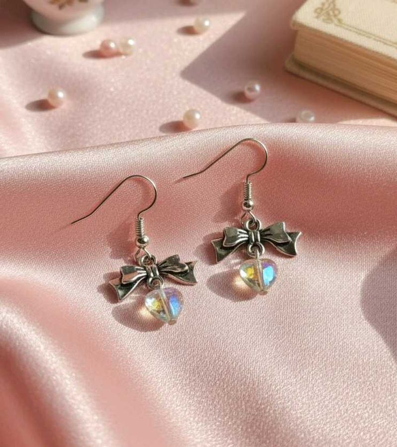 Bow holographic  Heart Earrings