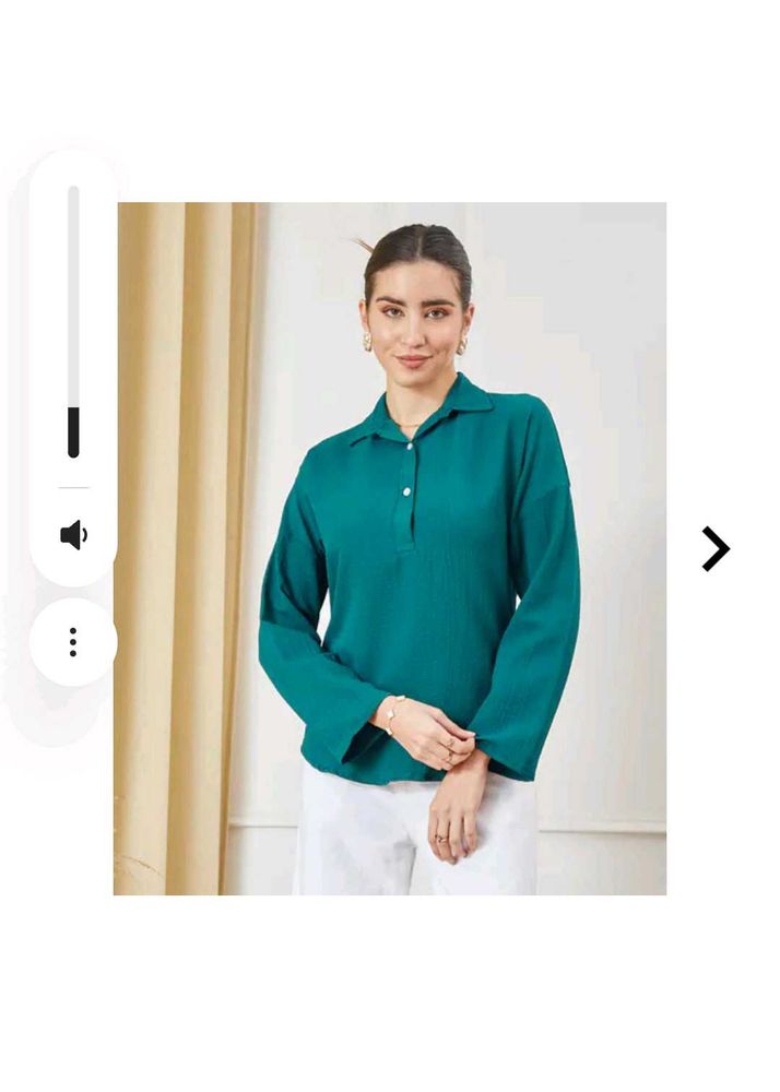 Teal Collared Button-Up Tunic Top