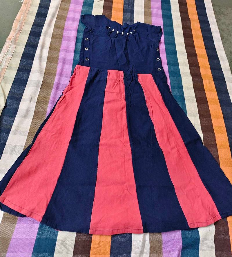 Stylish Navy &amp; Pink Striped Kurta Set