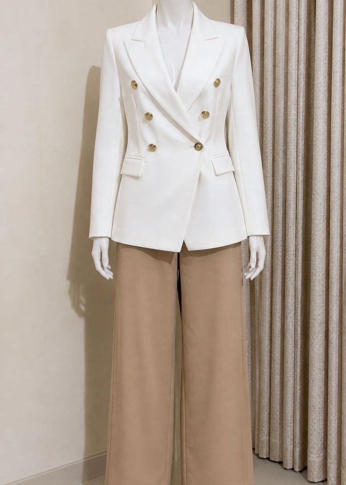 white golden button blazer