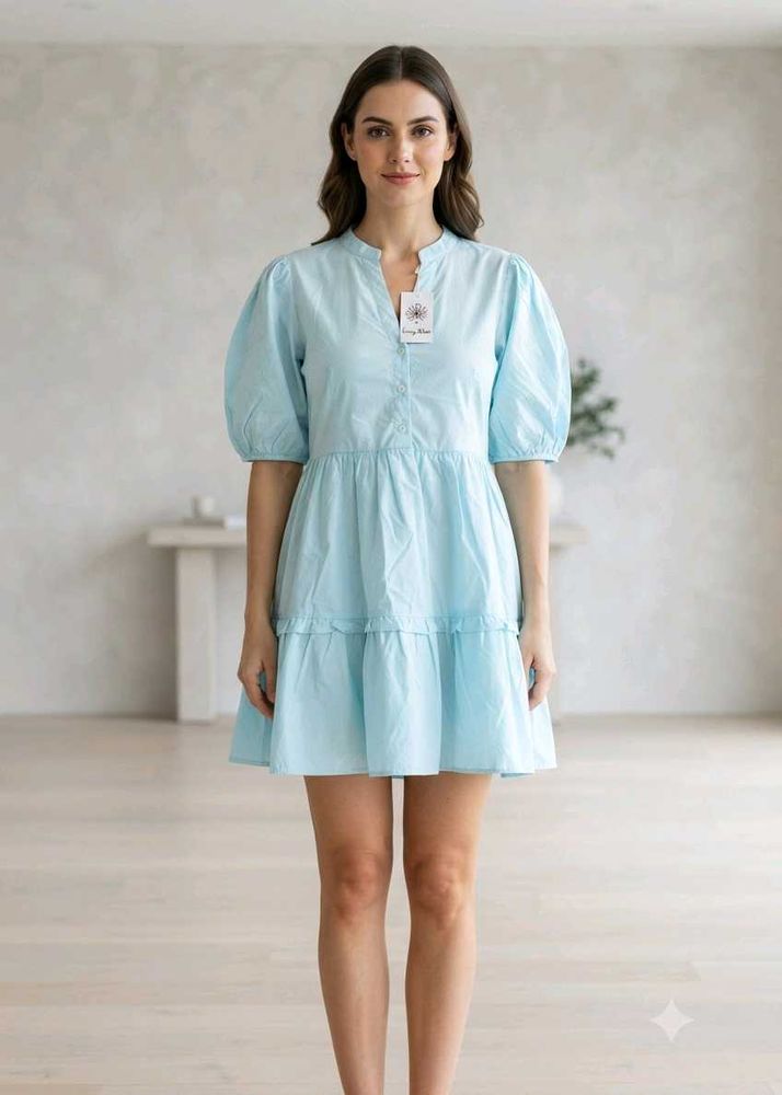Light Blue Tiered Ruffle Mini Dress