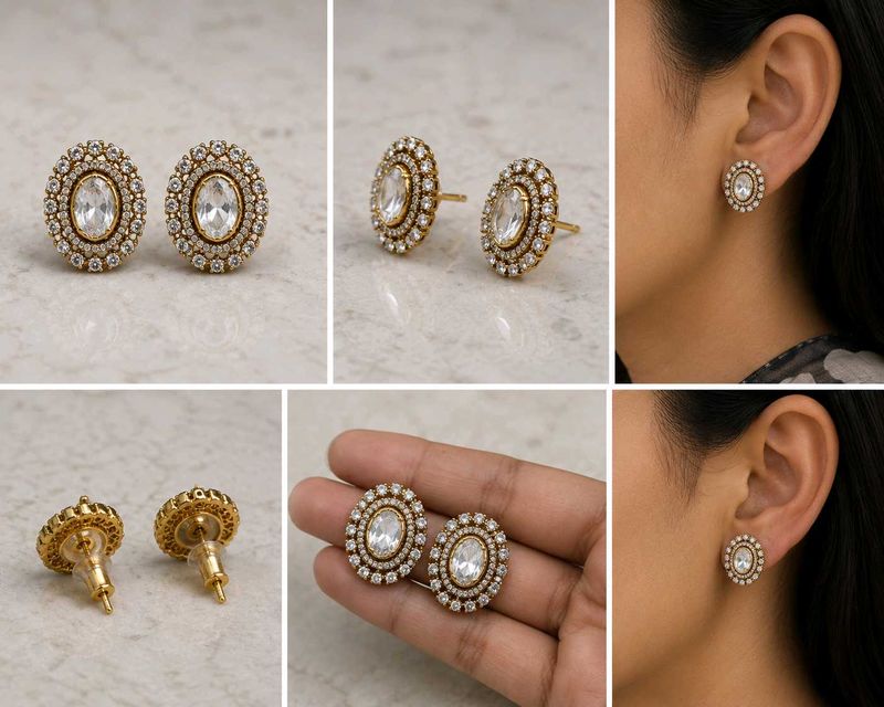 Pandoras Elegant Oval Kundan Stud Earrings