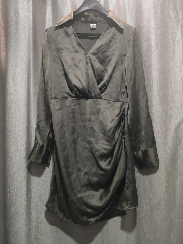Elegant Satin Ruched Wrap Dress