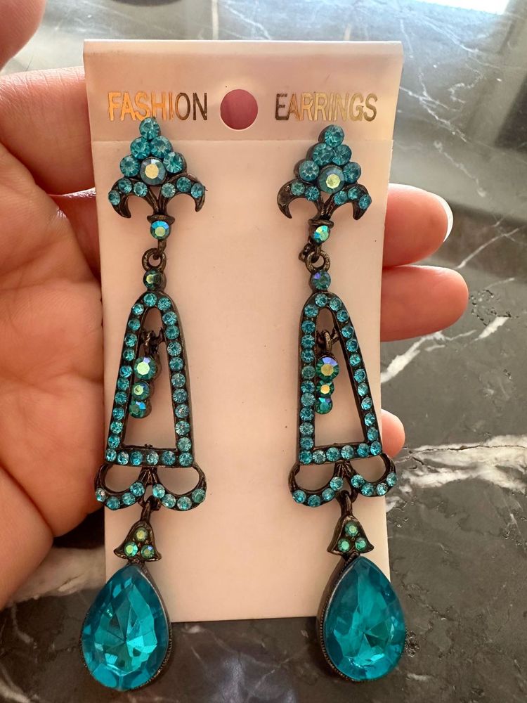 Stunning Blue Gemstone Dangle Earrings