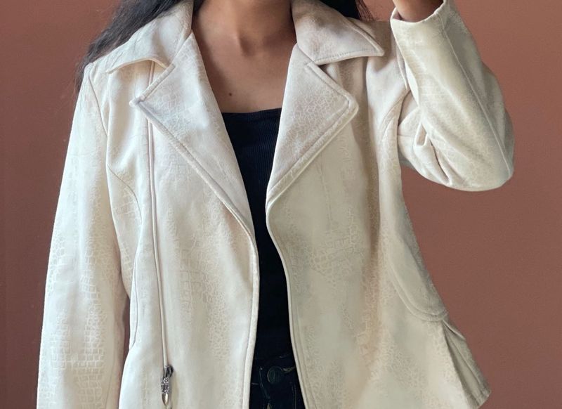 Cream Textured Cropped Jacket