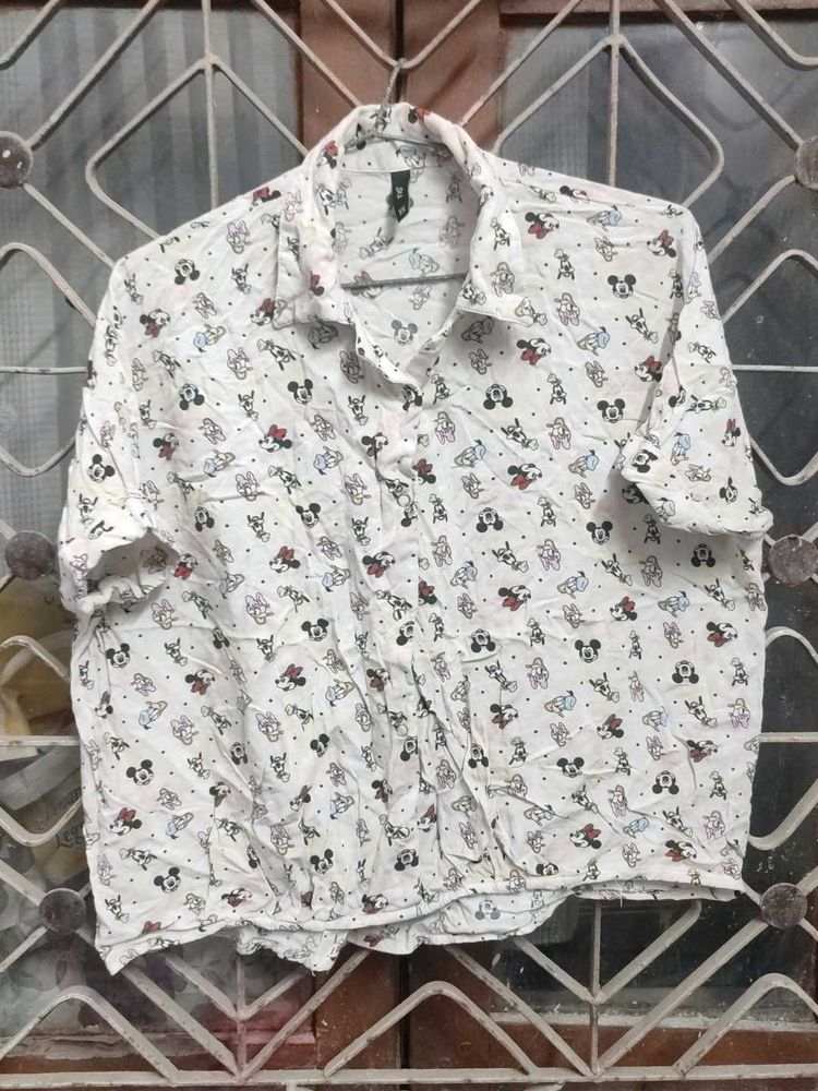 Mickey Mouse Print Button-Up Shirt