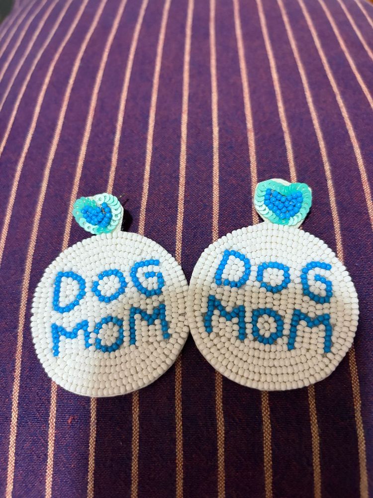 Beaded "Dog Mom" Dangle Earrings