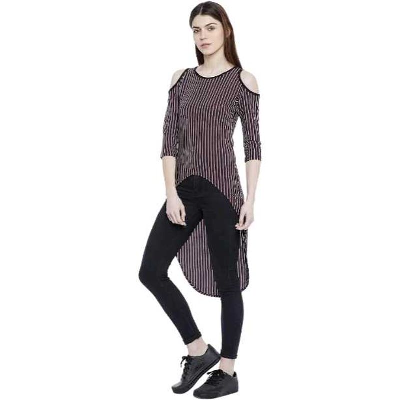 Women's Striped Cold Shoulder Asymmetrical Dress