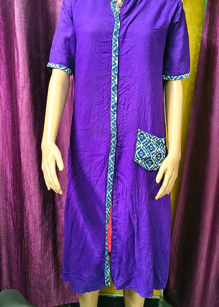 Vibrant Purple Kurta with Indian Print Accents