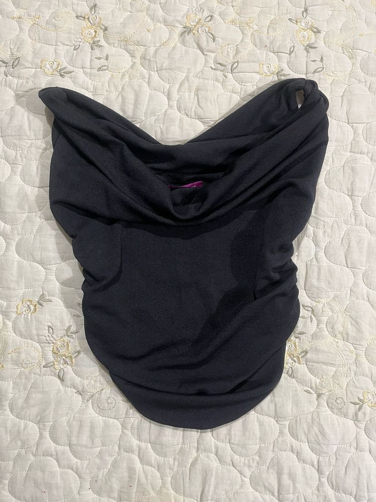 Chic Black Cowl Neck Ruched Top