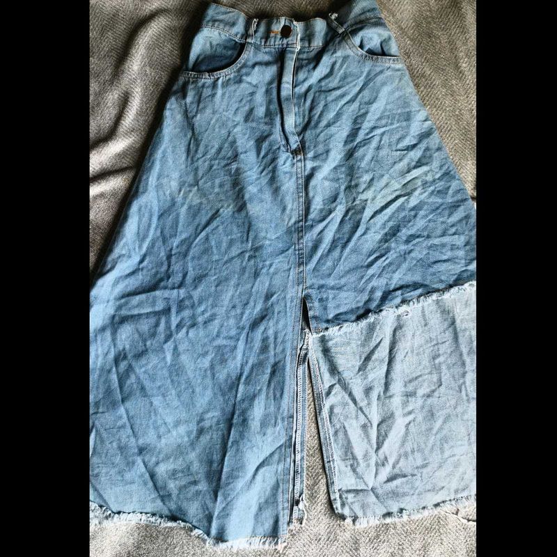 9286. Distressed Denim Maxi Skirt