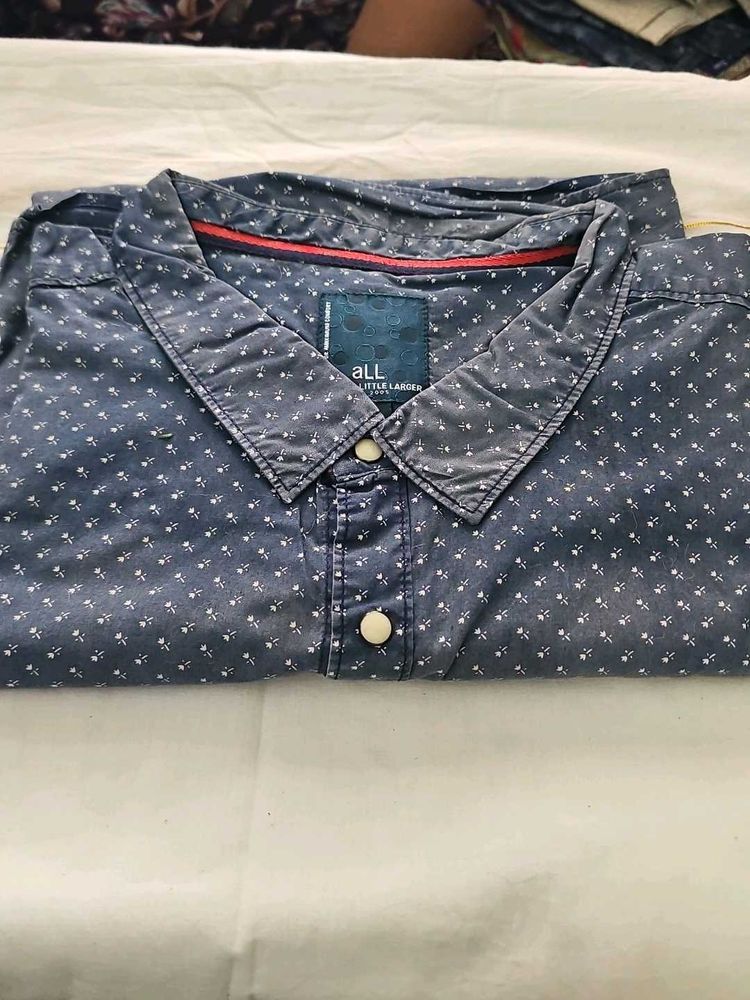 Men's Blue Printed Casual Shirt
