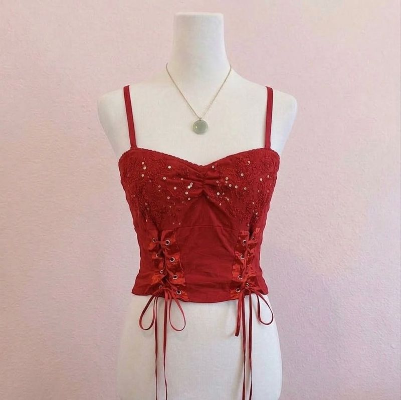 Red Corset Top with Sequins