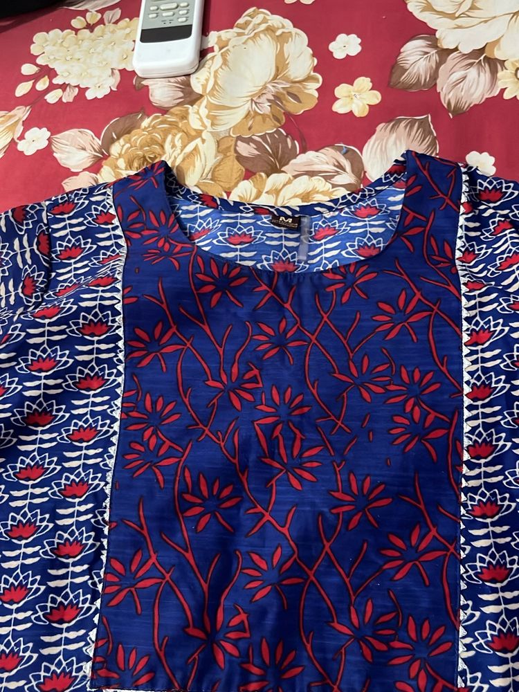 Blue Floral Print Kurti Top