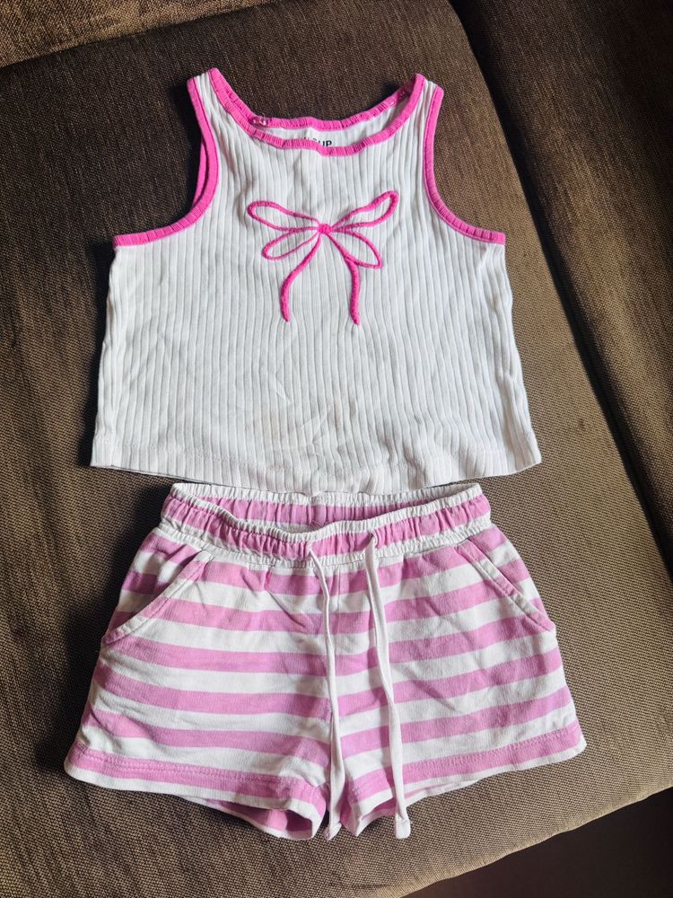 Bow Pink &amp; White Striped Shorts Set