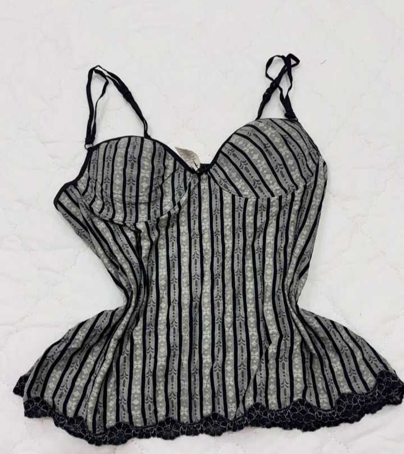Vintage Striped Lace Trim Camisole Top