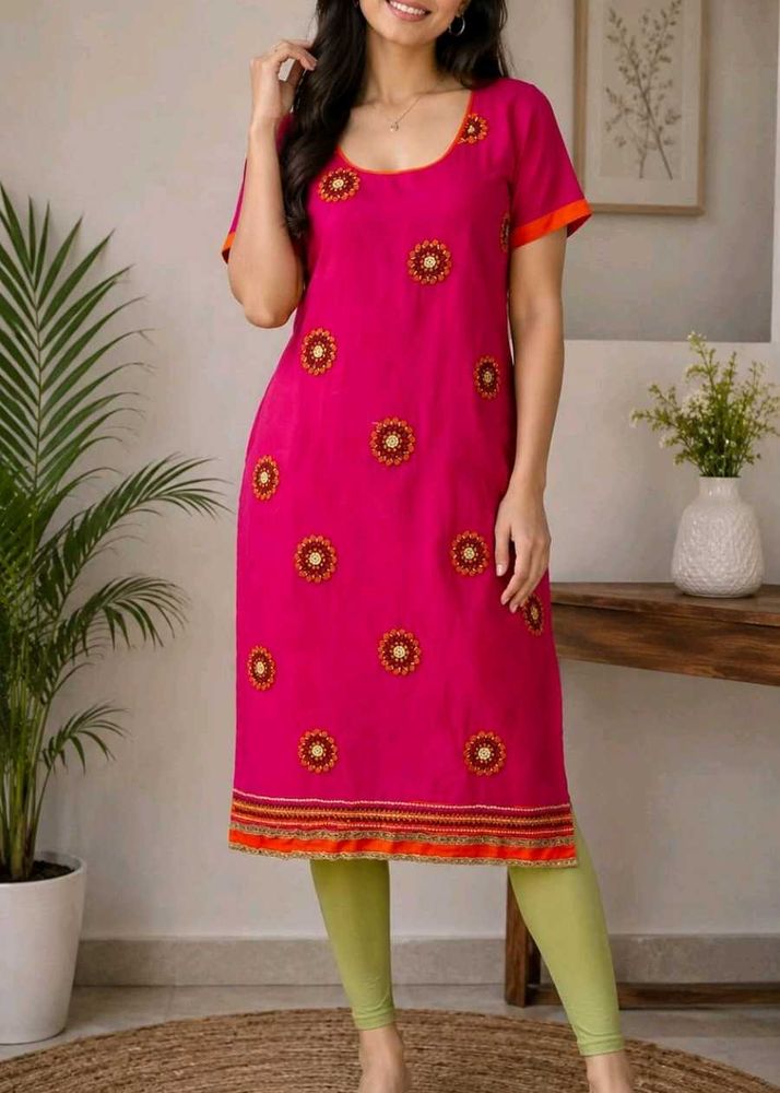 Vibrant Pink Embroidered Kurti