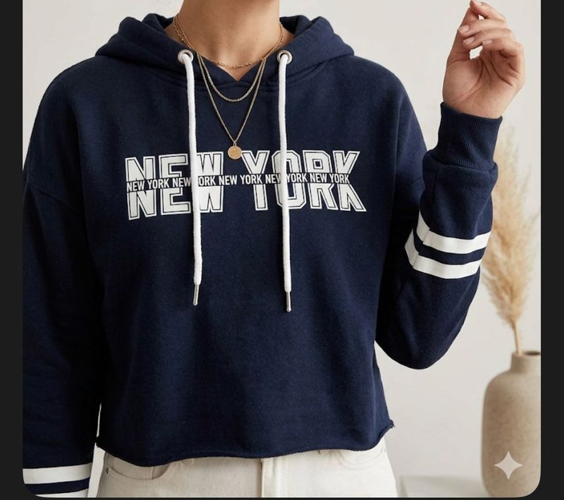 Navy Blue "New York" Cropped Hoodie