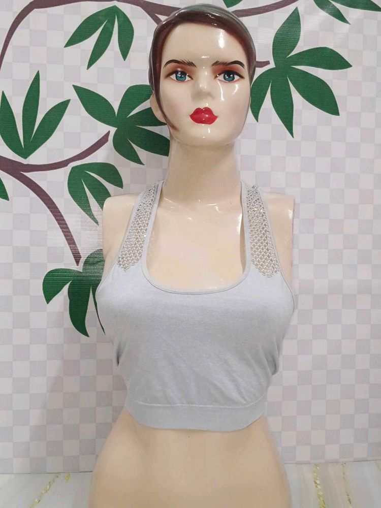 (100)Gray Workout Top with Mesh Detail