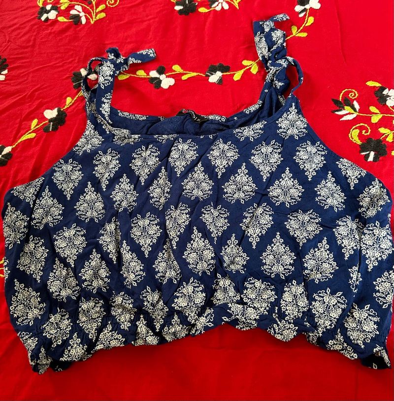 Navy Blue Printed Crop Top