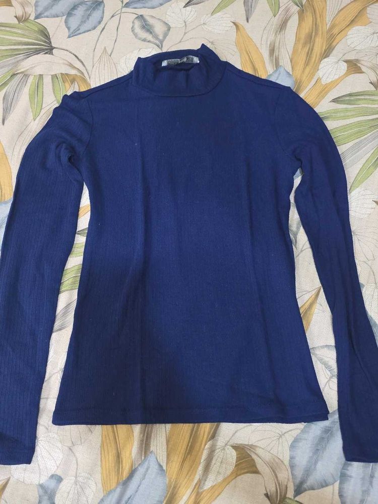 Navy Blue Mock Neck Top